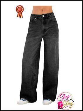 Women's Wide Leg Low Rise Baggy Denim Jeans Stretch Straight Leg Pants